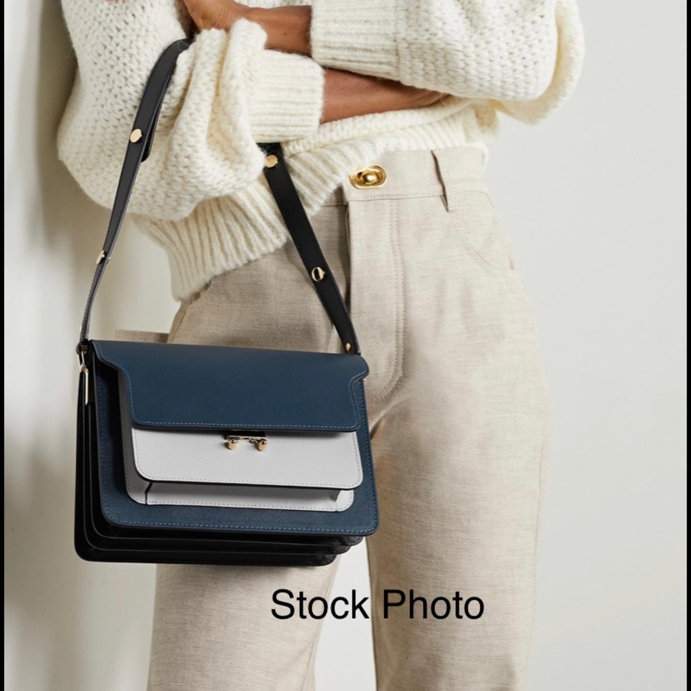 Marni Navy & White Staffiano Medium Trunk Shoulder Bag Made in Italy NWT